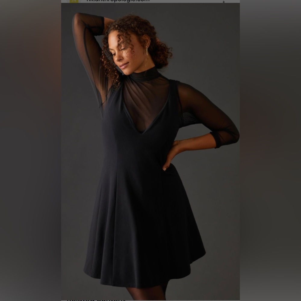 ANTHROPOLOGIE Maeve Dress Womens Size 2X Black Layered Sheer Mini Dress New